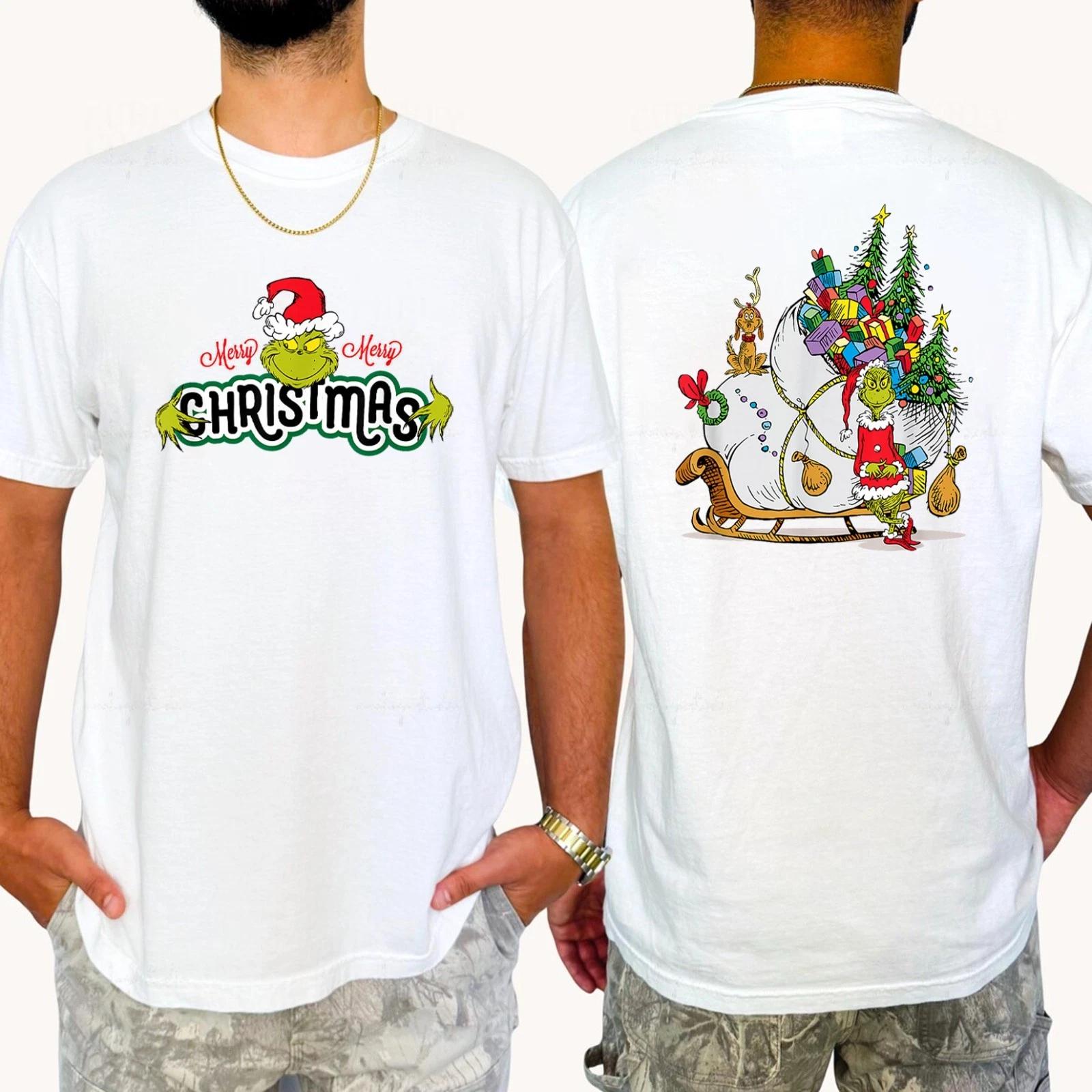 

2025 Grinch Hugs Christmas Sleigh TShirt - Multicolors Size S-4XL High-end Luxury Is for Both Men and Women Top Y2k Summer S