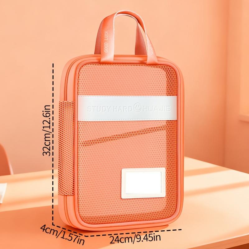 Student Handheld Classification Bag Large Opening Multi-Layer File Bag Big Capacity Zippered Tutoring Bag Mesh Homework Organizer Exam-Document Bag