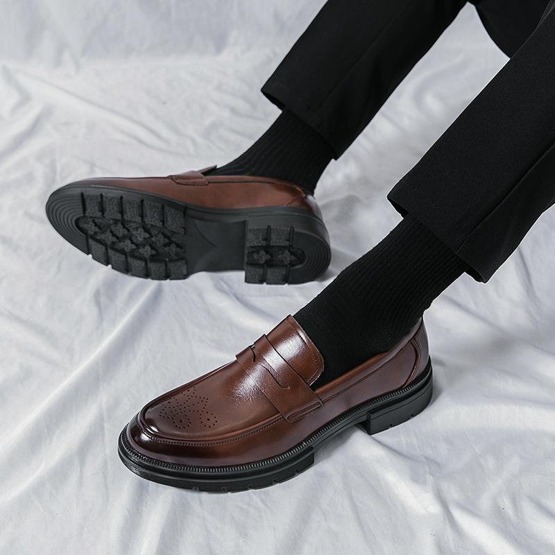 Large Size Men's Shoes Fashion Casual Shoes British Style Leather Shoes Men's Platform One-pedal Loafers Business Small Leather Shoes