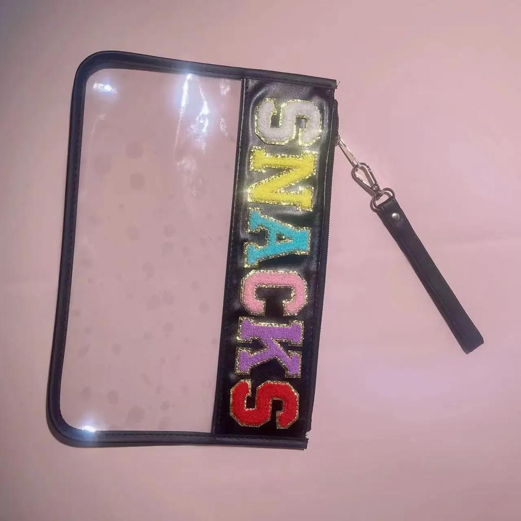 PVC Clear Letter Wash Cosmetic Bag Travel Snack Bag Clear Letter Embroidered Bag for Travel Beach Portable Toilet Storage