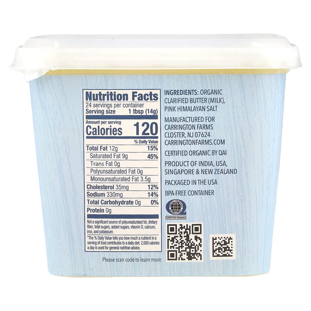 Carrington Farms, Organic Ghee, With Himalayan Pink Salt, Grass-Fed, 12 fl oz (355 ml)