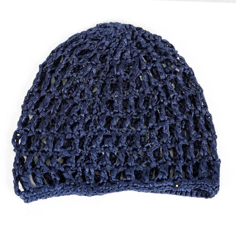 New adult hair cap hollow Baotou cap solid color knitted mesh cap tie hair fishing net turban cap