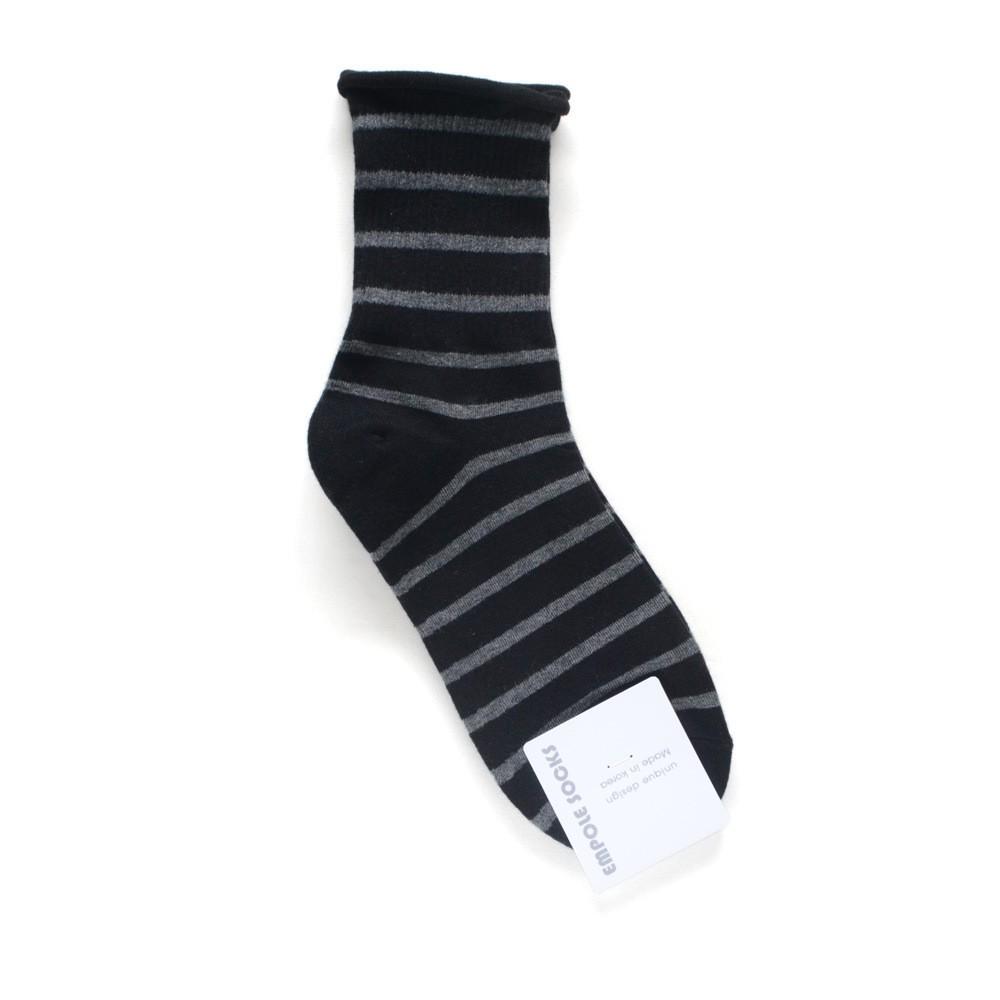 Korean Women's Mid-Calf Cotton Socks: Autumn/Winter Striped & Rolled Edge Sporty Design