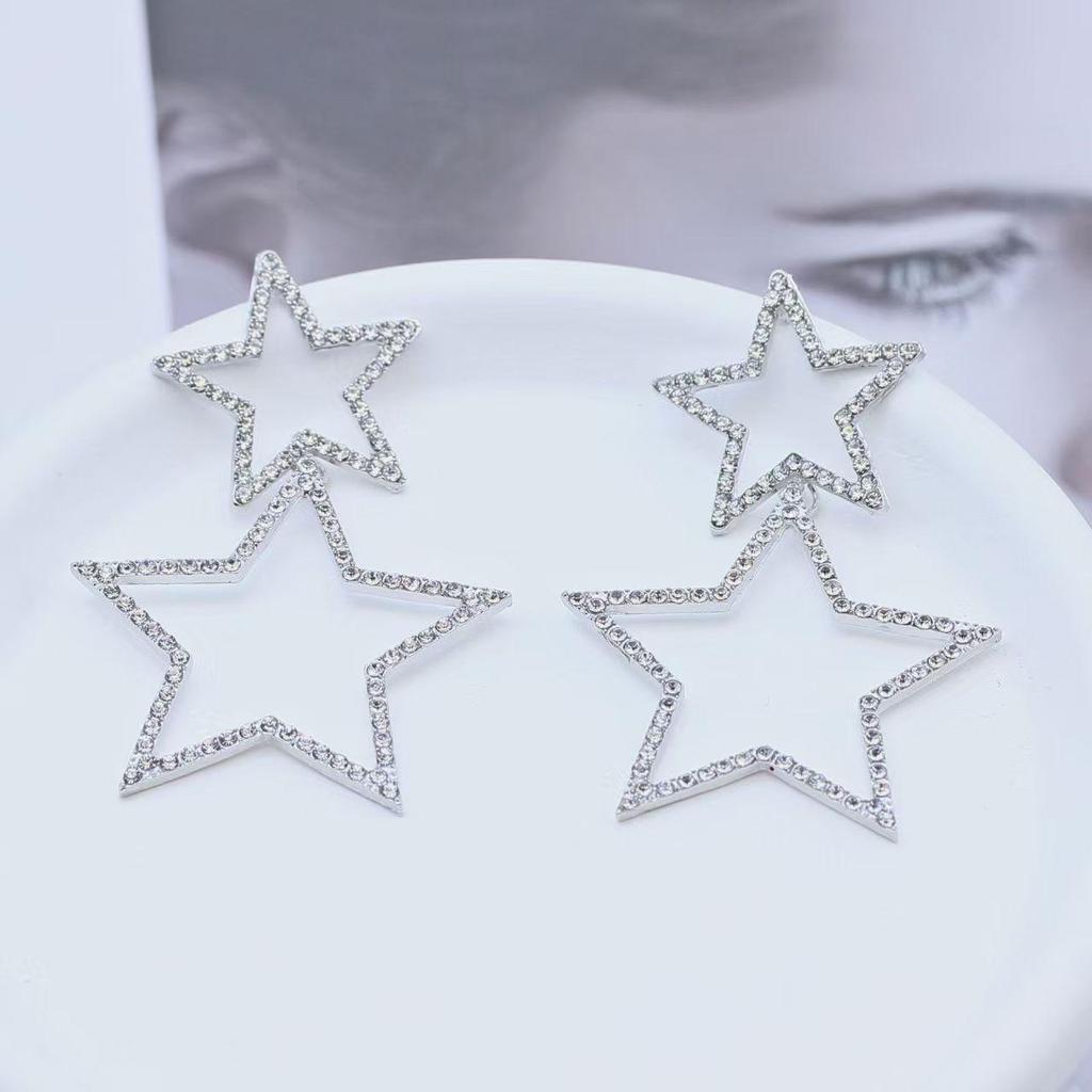 European & American Style Rhinestone Star Multi-layer Fashion Earrings
