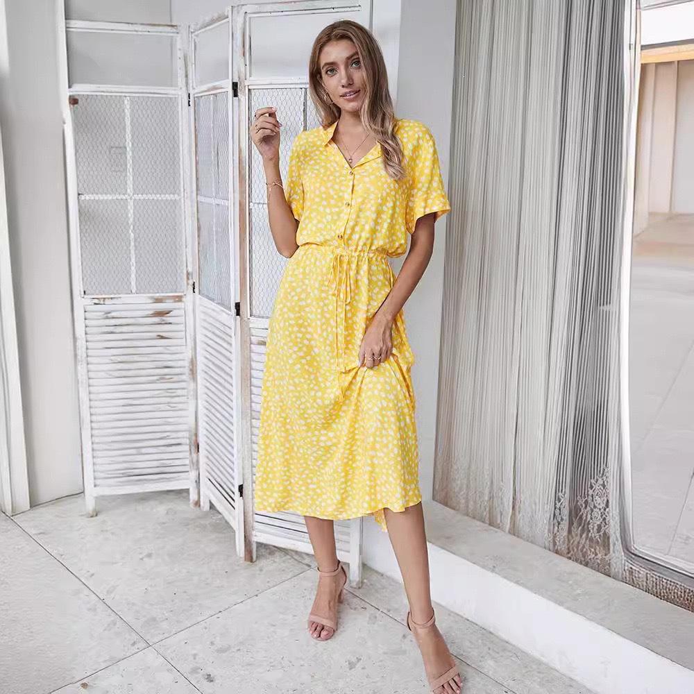 Europe, America 2026 summer new long dress V-neck temperament fresh button-tie polka dot dress
