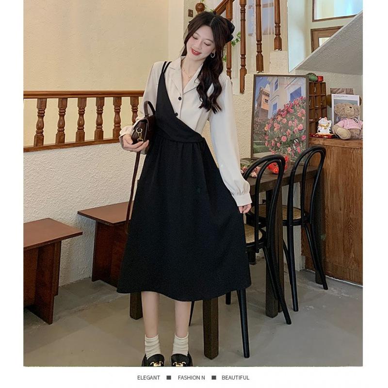 Early autumn new temperament fake two-piece suit dress women's large size light and mature style high-end skirt