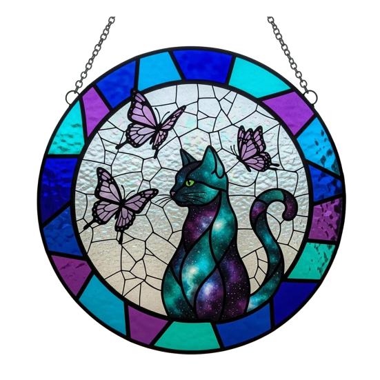 Katt Sommerfugl Solfanger Hengepynt Innendørs Utendørs Hjem Hage Vegg Vindu Henger Farget Glass Akryl Ornament Anheng Kjæledyrelskere Gaver