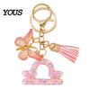 Lightweight Keychain Pendant, The Zodiac Charm with Butterfly Durable Tassel, Metal Keyring for Handbag Backpack Bag Pendant Small
