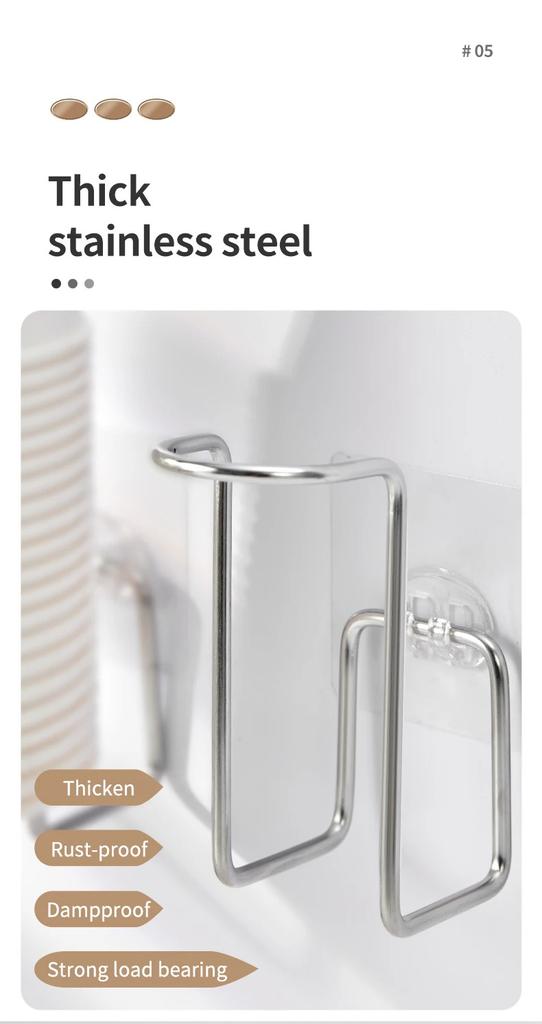 Wall-Mounted Stainless Steel Disposable Cup Holder | No Drilling Required, Ideal For Kitchen Storage
