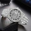 Roman Numeral Watch Ladies Quartz Round Dial Alloy Rhinestone Decor Umber Calendar High Accuracy Men No Delay Time-checking Wristwatch Business