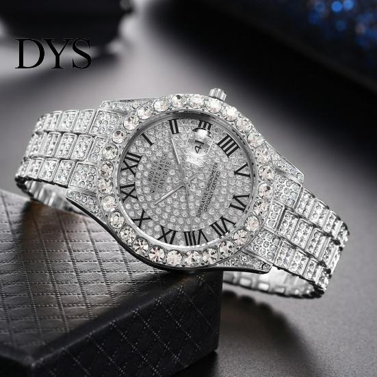 Roman Numeral Watch Ladies Quartz Round Dial Alloy Rhinestone Decor Umber Calendar High Accuracy Men No Delay Time-checking Wristwatch Business