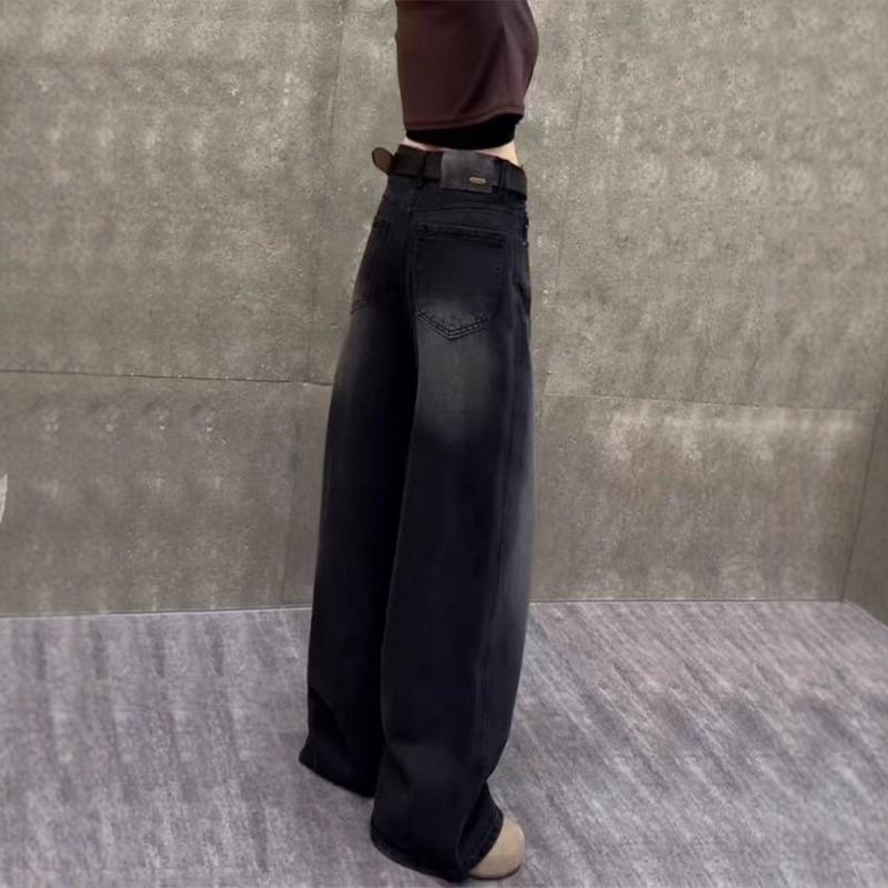 Autumn Winter High Waist Vintage Wide Leg Denim Pants Women Loose Casual All-match Straight Jeans Trousers