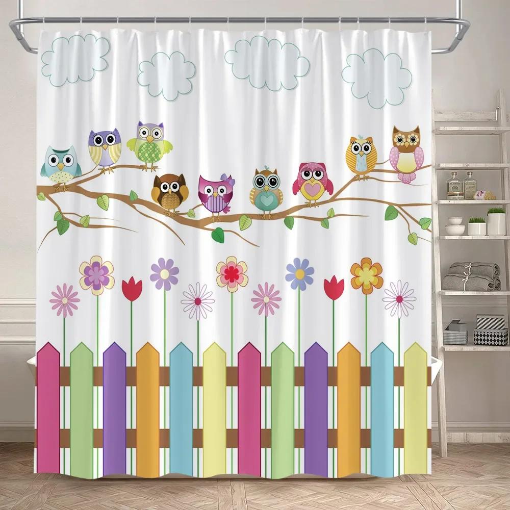 Funny Cartoon Dogs Shower Curtain Cute Dinosaur Tropical Fish Animals Footprints Kids Bath Curtains Polyester Bathroom Decor Set