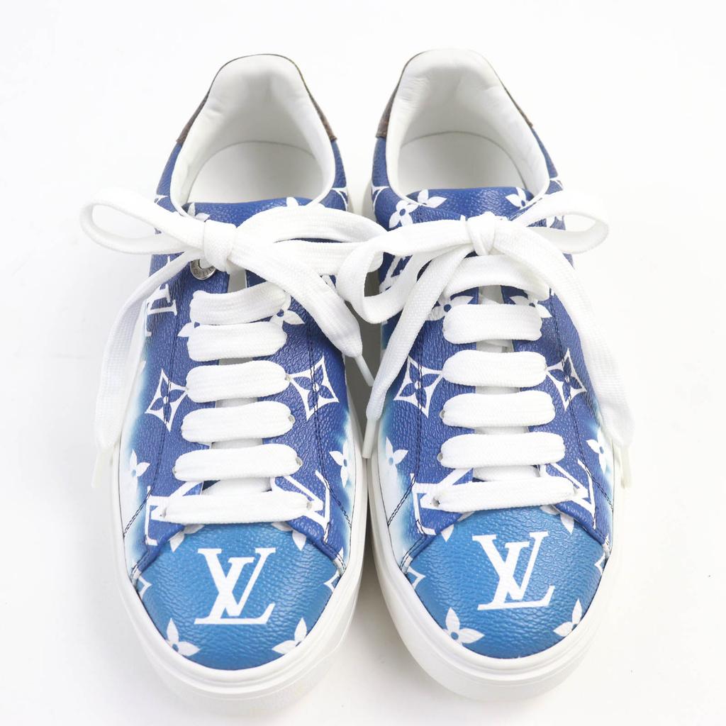 Great LOUIS VUITTON Sneakers LV Escal Monogram Blue Leather Women 34.5 CL1129 Used