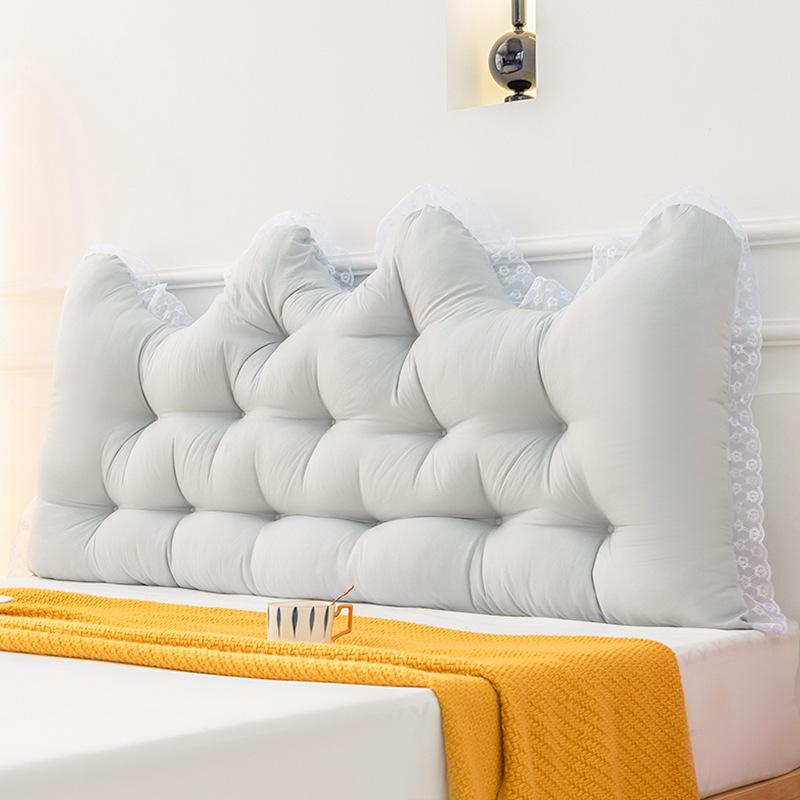 

Korean Style Pure Color Reading Pillow with Lace Trim Backrest and Anti-Collision Waist Belt, Large Backrest Support Bolster 90x55x10cm