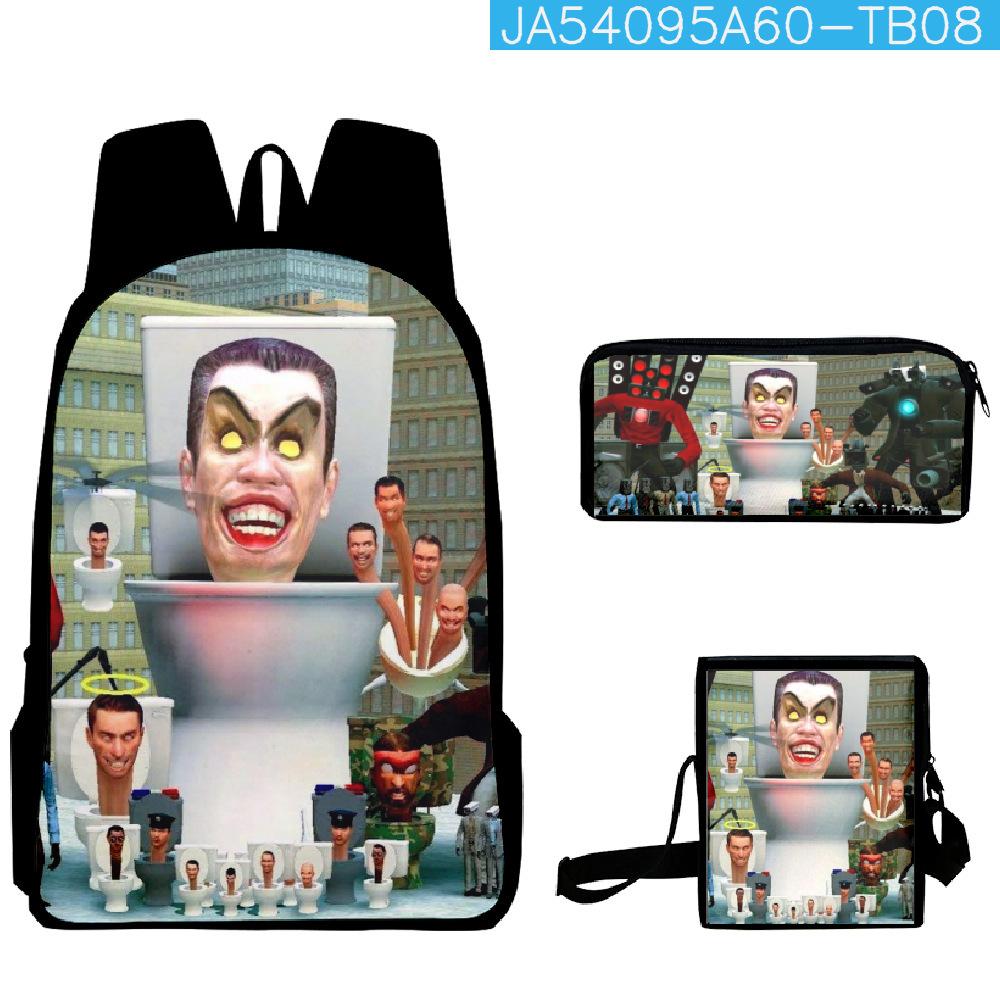 Skibidi Toilet Man Spoof Schoolbag Primary And Secondary School Backpack Satchel Pencil Bag Backpack Three-Piece Set