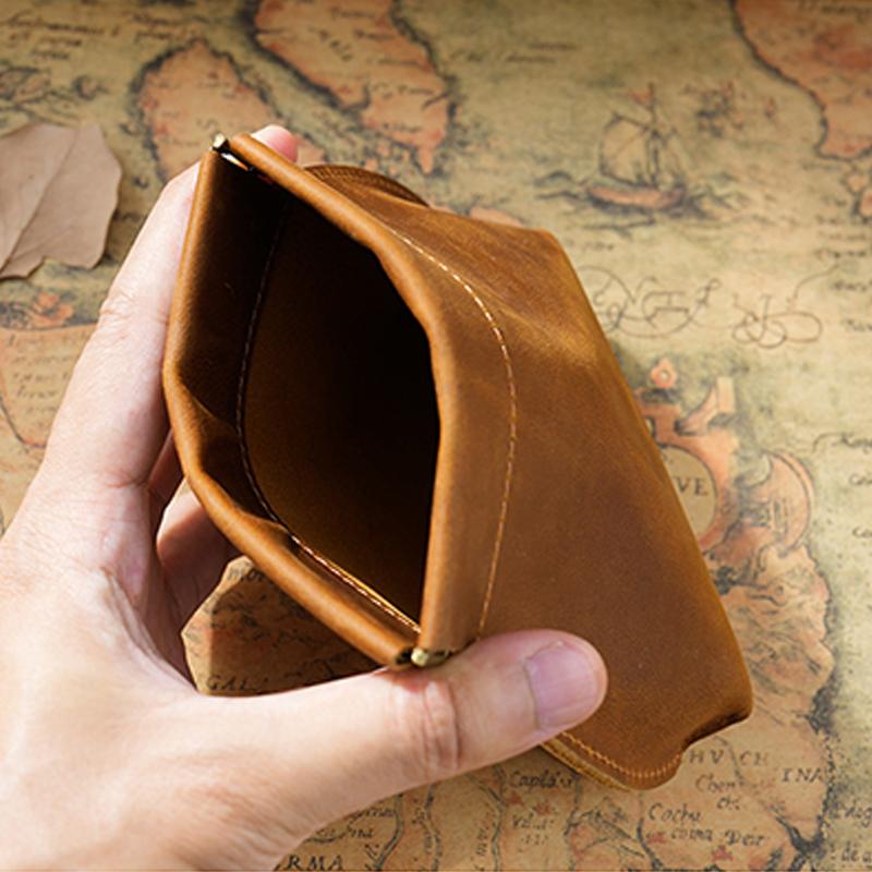 Crazy Horse Leather Squeeze Coin Purse Retro Mini Pouch Multi-Use Storage Bag for Jewelry Cards Soft Touch Unisex Small Coin Bag