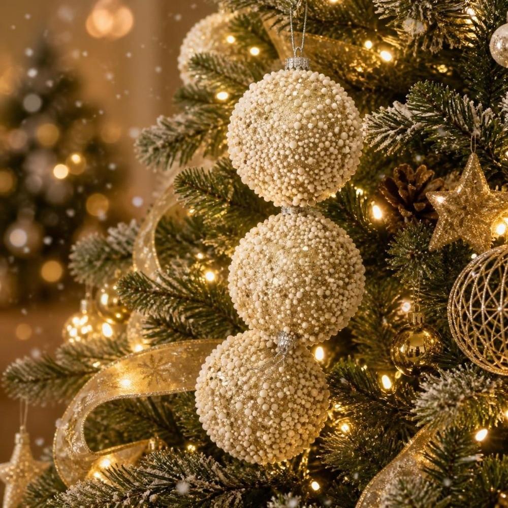 3Pcs/Set 8CM Christmas Tree Balls Shiny Xmas Baubles Durable Xmas Ornament Ball Scene Supplies