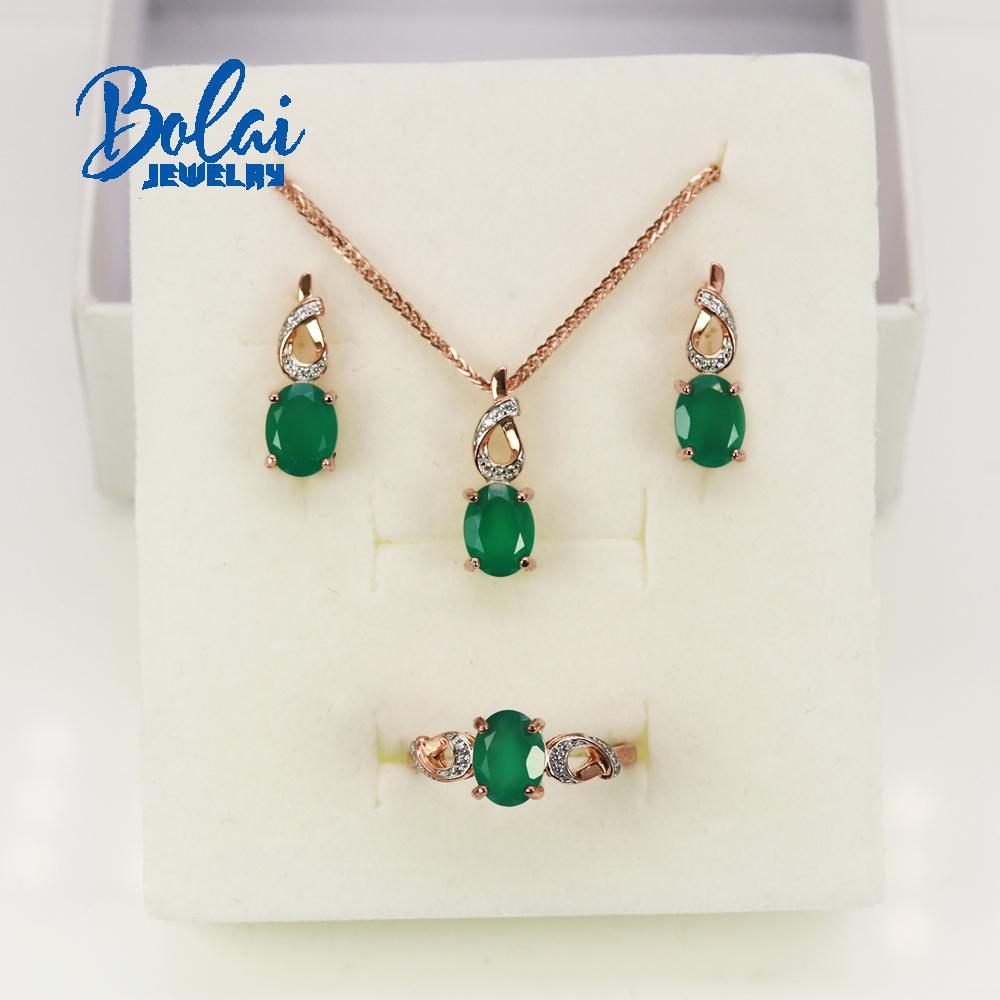

Bolaijewelry Стерлинговое серебро 925 пробы, натуральный зеленый агат, овальные 6*8 мм, серьги-кольца, комплект ювелирных украшений с подвеской, простой повседневный дизайн, женские изысканные украшения 9# зелёный
