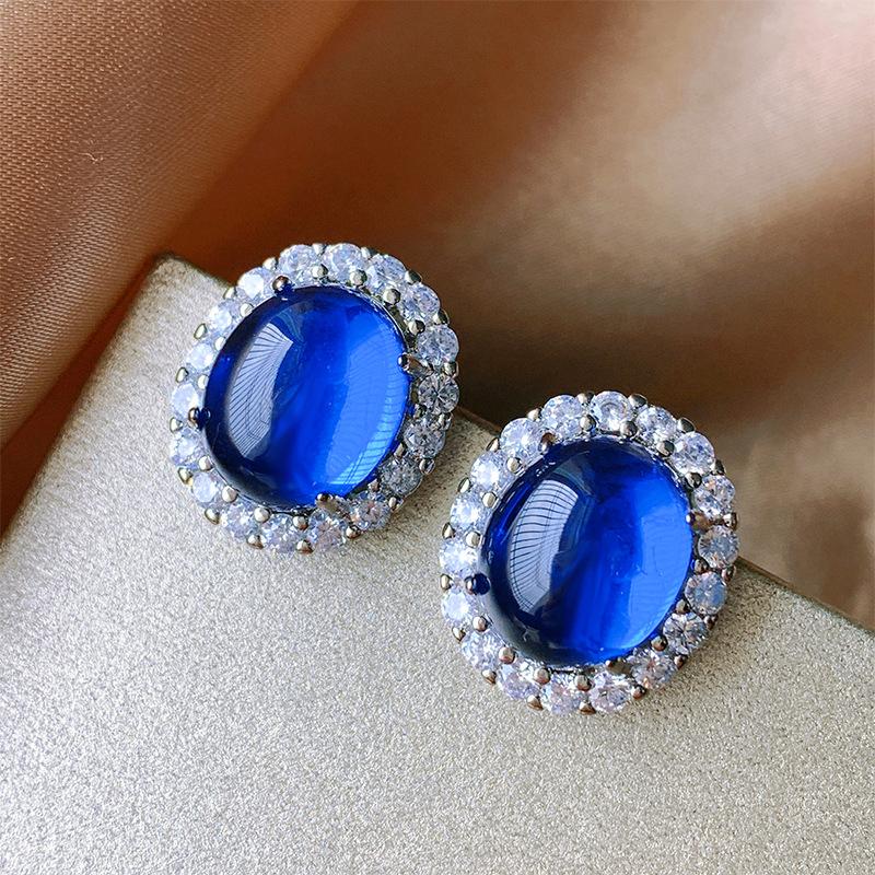 Jewelry Ice Seed Fluorescent Denier Pigeon Blood Blue Pointed Crystal Plain Body Jade Pendant Set 13 * 18-10 * 12