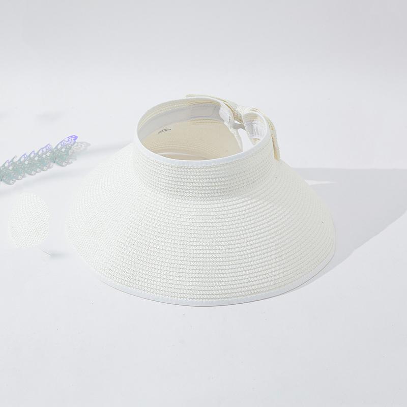 Summer empty straw hat foldable outdoor portable bow wide brimmed visor for women sun protection beach hat