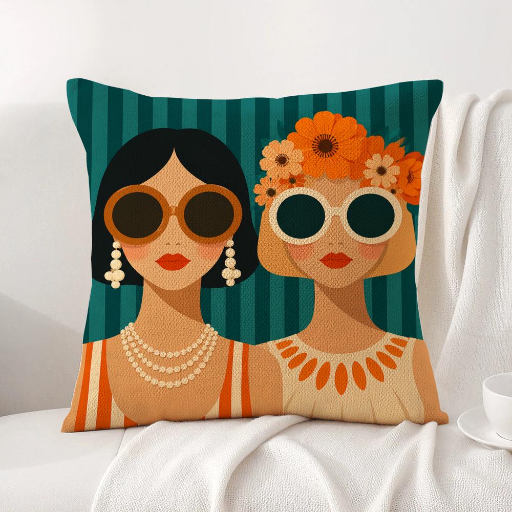 A Fashion Glasses Cushion Cover Linen Organic Fabric DoubleSided Printing Sofa Breathable Home Decor Gift Pillow Case