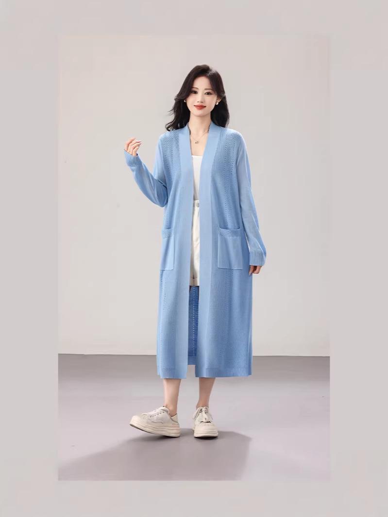

Lazy Style 2026 Spring/Summer Women s Loose Long Knitted Cardigan with Double Pocket One Size абрикосовый