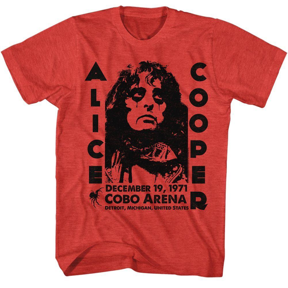 Alice Cooper Cobo Arena 1971 Red Heather T-Shirt Mens Womens Tees Top 2XL
