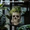 Creative Skull Art Decor Gothic Planter with Middle Finger Design, Resin Skeleton Flower Pot Dark Aesthetic Plant Container for Succulents,