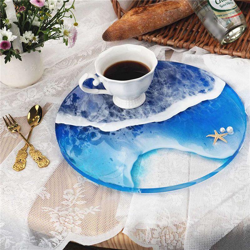 A74E-2X DIY Resin Epoxy Mold Coaster Tray Circle Silicone Mold 12 Inch Placemat Dessert Display Tray Mold