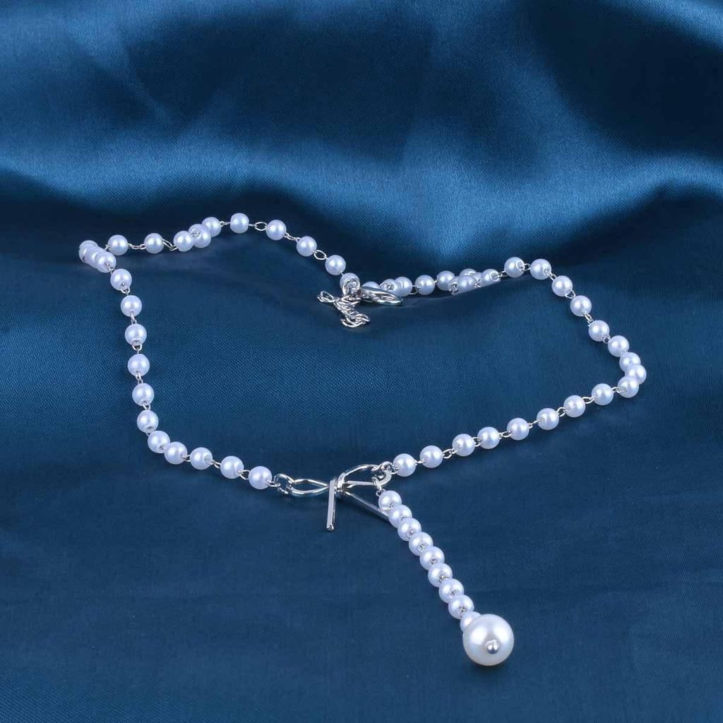 Elegant Alloy Bow and Pearl Tassel Necklace for Women