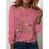 Easter Women's T shirt Long Sleeve Crew Neck Floral Graphic Plants Vintage Stylish Classic Round Neck Regular Tops