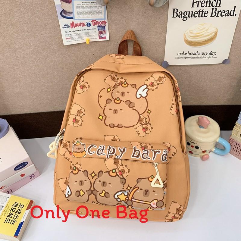 Capybara Letter Pattern Cartoon Kids Backpack With Breathable Material Nylon