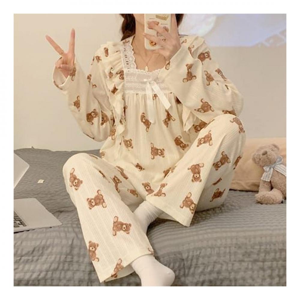 Navava Women S Long Sleeve Lace Pajama Set Nt1312