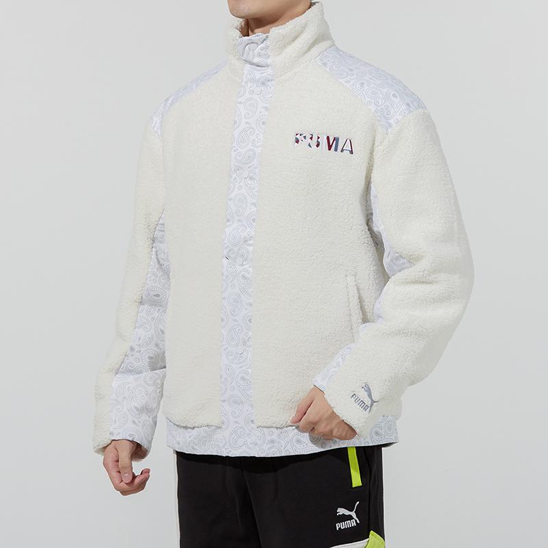 Puma Paisley Woven Patch Sherpa Jacket With Logo Men Jackets White 534976-93