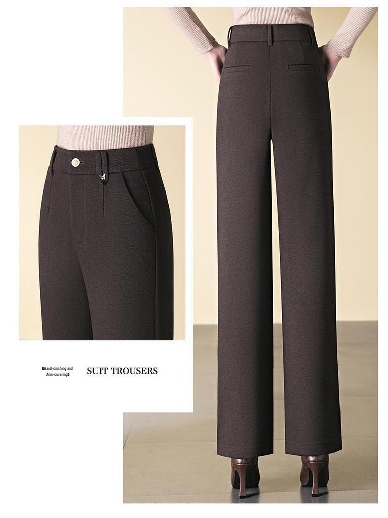 Women's High-Waist Acetate Wool Straight-Leg Pants: Warm, Velvet-Lined, for Autumn/Winter