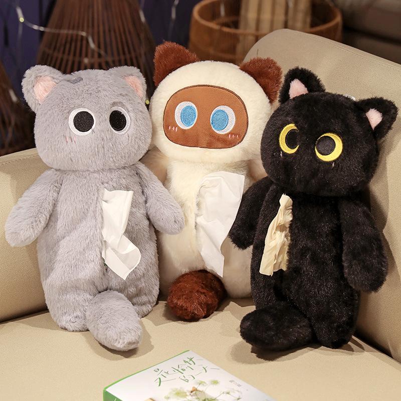 Cute Internet Celebrity Big-Eyed Cat Tissue Cover Pencil Bag Creative Funny Plush Tissue Box Multifunctional Cosmetic Bag Hanging Type