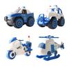 4 Stück Polizei-Fahrzeugspielzeug für Kinder, montiertes Eskorten-Kreuzer-Auto, Hubschrauber-, Motorrad-Modellspielzeug mit Schraubendreher