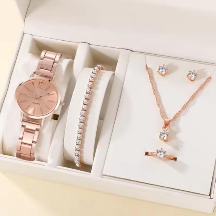 Fashion Roman Numeral Women's Watch & Bracelet Set with Diamond Inlay