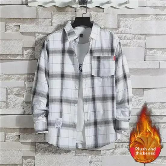 2023 Men's Plus Velvet Warm Plaid Shirt: Thick, Brushed, Slim Fit, Casual Korean Style.