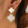 White Lucky Four-leaf Clover Earrings for Women Exuding A Touch of Understated Luxury and Sophistication