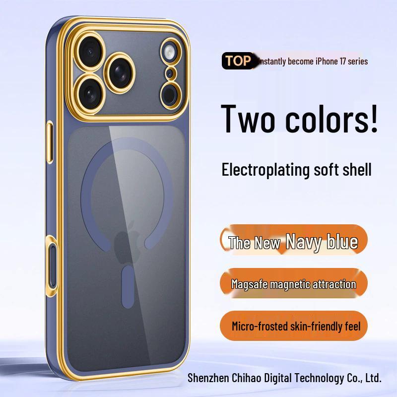 

iPhone 17 Pro Max Transparent Two-tone Electroplated Magnetic Phone Case with Apple 16 Lens Full Coverage, Soft. iPhone 13