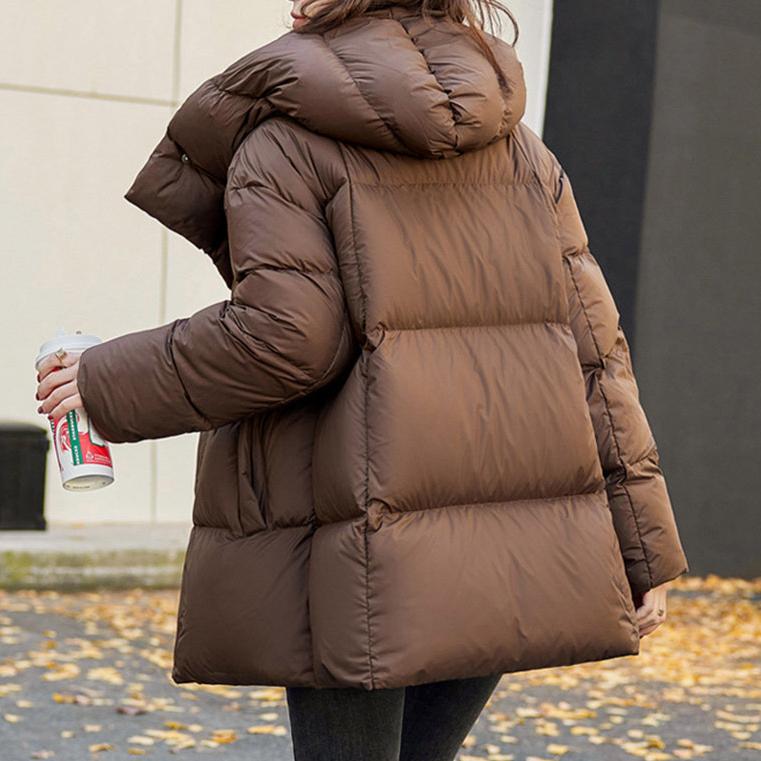 Down Jacket Hooded Women'S Winter Mid-Long New Fashion White Duck Down Plus Size