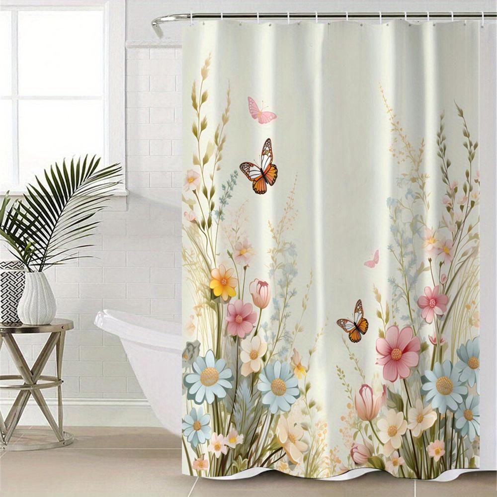 Waterproof shower curtain, ladies' rustic shower curtain, creative flower pattern design shower curtain, suitable for bathroom