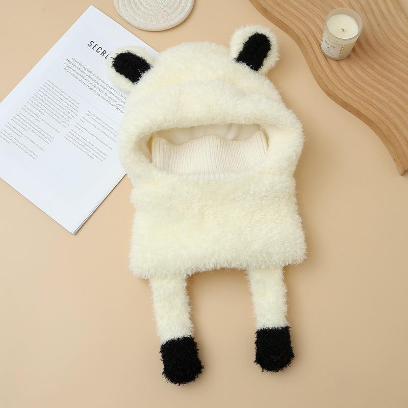 Autumn and Winter Hat Women's Bear Ears Cute Velvet Thermal Hat Scarf Integrated Ear Protection Windproof Pullover Hat