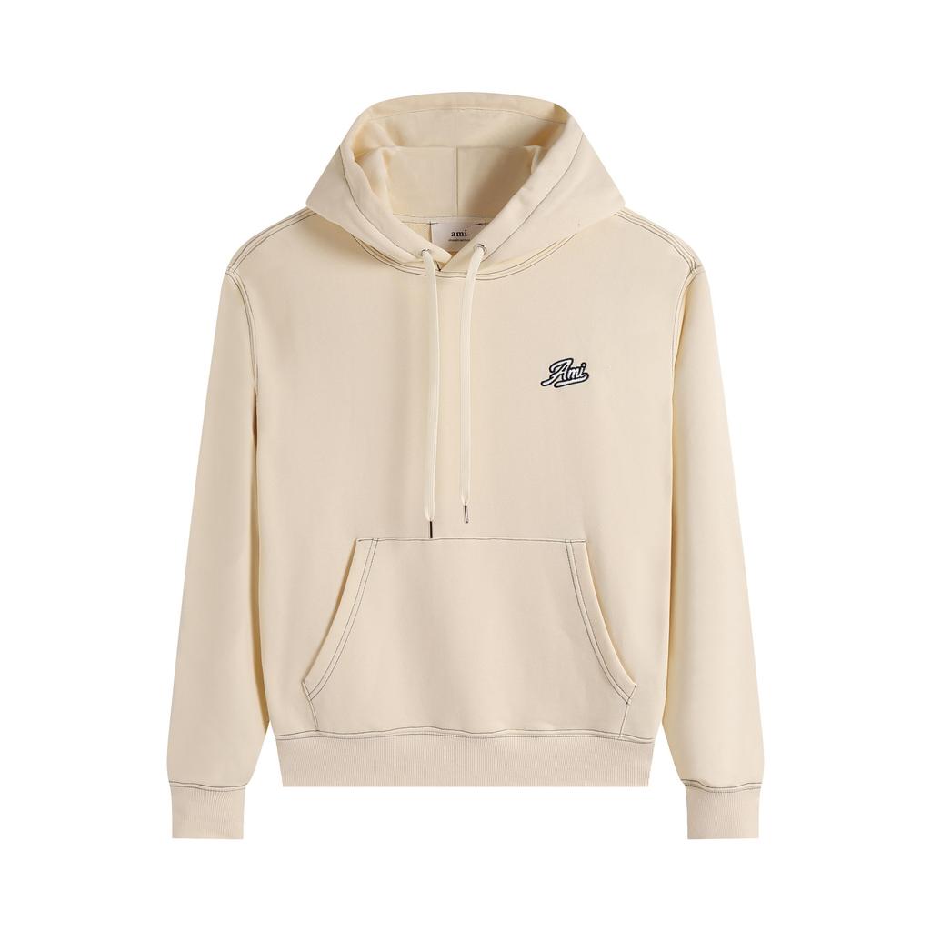 AMI 2025 Autumn and Winter New Letter Embroidery High-quality Cotton Men Hooded Sweatshirt