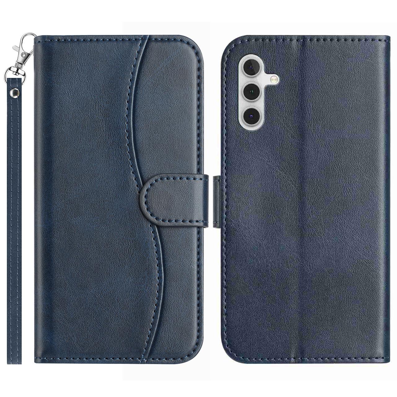 

For Samsung Galaxy S25 FE Stand Case PU Leather Wallet Phone Cover S Shape Stitching Design with Strap Navy Blue