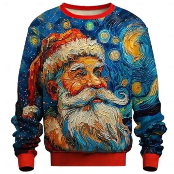 Autumn Winter Men Women Long Sleeved Santa Claus Creative Printed Comfortable Round Neck Casual Loose Hoodie