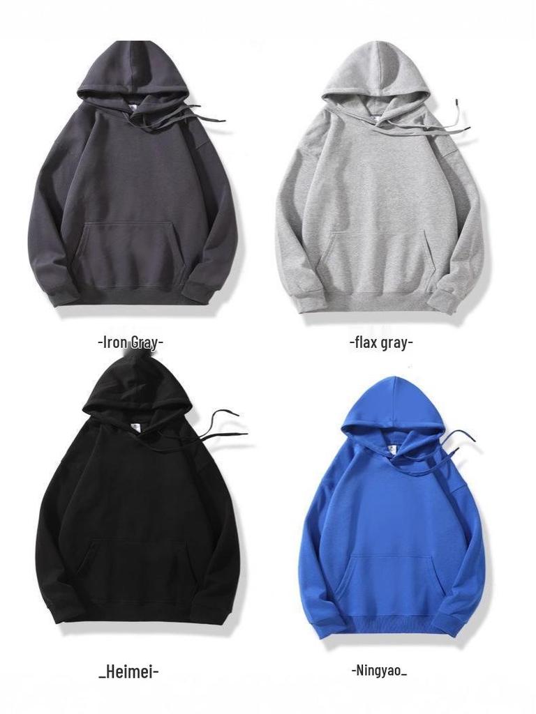 Unisex Long Sleeve Hooded Sweatshirt 350g Cotton Silk Blend Drop Shoulder Women's Blank Edition