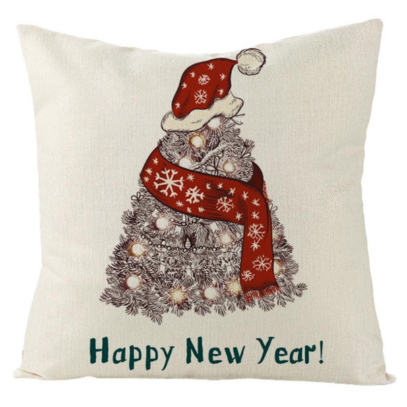 New Christmas Snowman Christmas Tree Linen Pillow Cover Festive Home Sofa Pillow Cover
